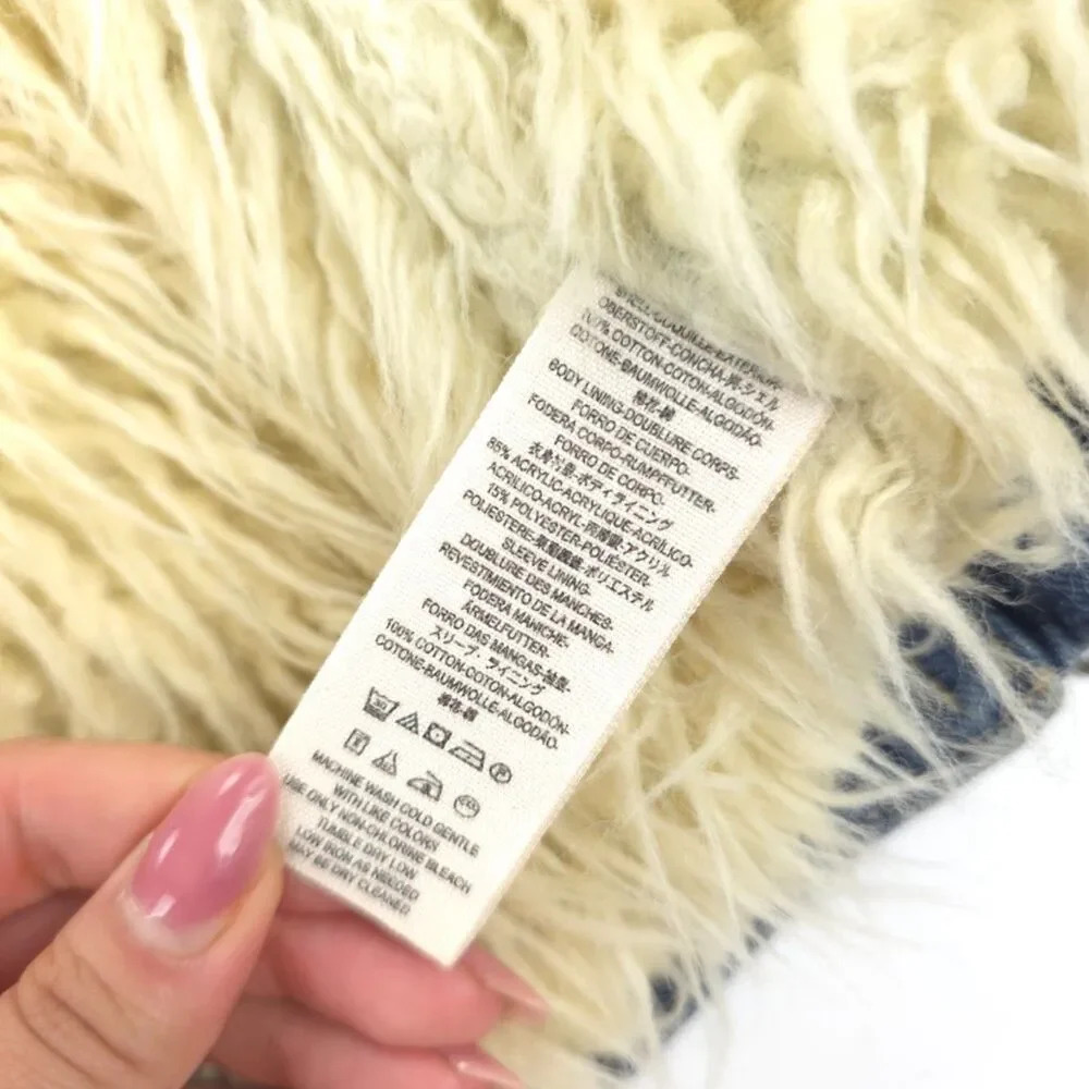 FREE PEOPLE Shaggy Fur Denim Trucker Jacket Festival Boho Indie Downtown Girl - Picture 12 of 13